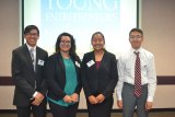 Lemoore Middle College High School students (L to R) Stephen Gong, Salyor Lopez, Breanna Monsivaiz, and Kevin Gong pitched their business ideas to investors Thursday night as part of the Lemoore Chamber's YEA! program.